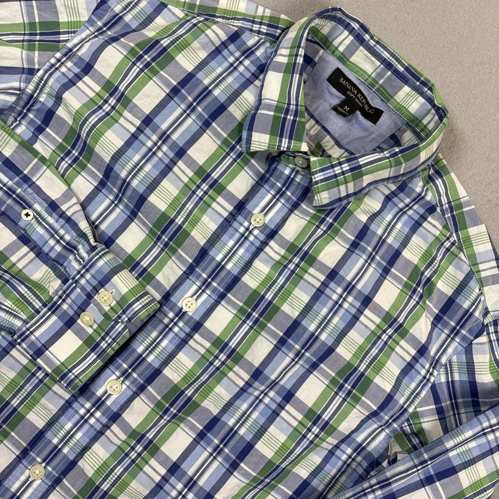 Banana Republic Mens Shirt Soft Wash Standard Fit Button Up Plaid Cotton Medium